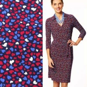Talbots Navy Red Heart Wrap Dress Size Small